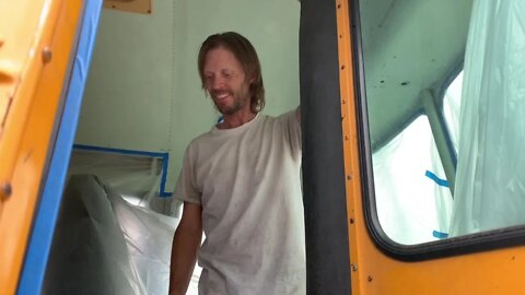 Sanding and Taping Inside of Bus for Paint | 1989 Crown Supercoach Conversion