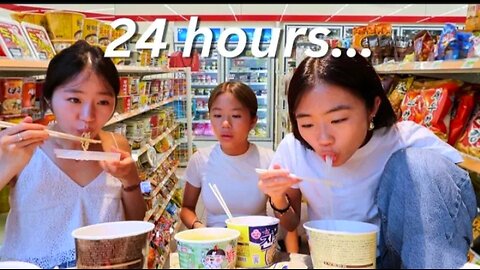 Eating ONLY at Korean convenience store for 24 hours! *wow*