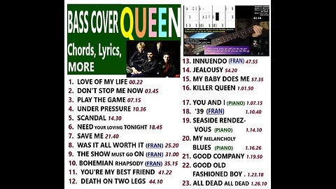 Bass cover QUEEN Best of (NEW) _ Chords, Lyrics, MORE