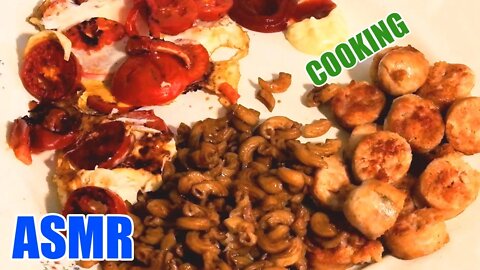 ASMR COKING FRIED MEAT + NOODLES IN SAUCE +OMELETTE WITH TOMATOES | FOOD SOUND (NO TALKING) LONG