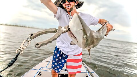 Catching 9 Sharks (pups) in Mini Skiff!