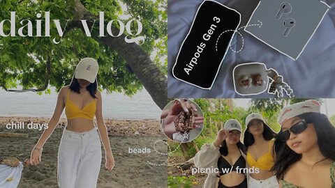 daily vlog| typical days, new airpods, grwm, beads, picnic date 🍃🥂