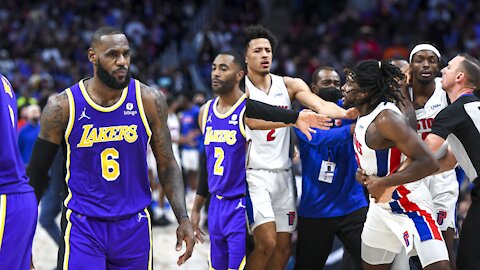 LeBron James swung at Pistons center Isaiah Stewart and connected in the eye