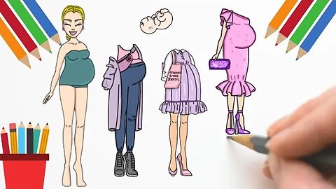 Como Desenhar Boneca de Papel GRÁVIDA+BEBÊ+ 3 LOOKS #bonecadepapel #paperdolls #bebe