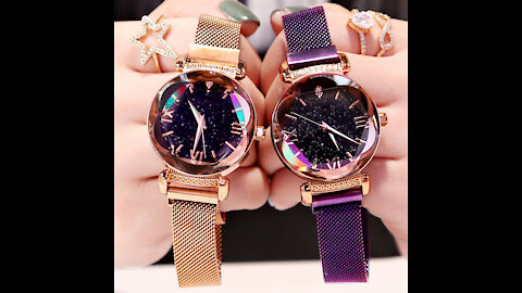 Women Watches Fashion Diamond Ladies Starry Sky Magnet