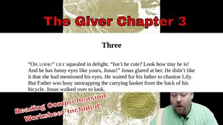 The Giver Chapter 3 Reading for Fluency with Comprehension Questions for Class Worksheet Included