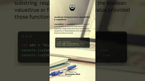 JavaScript String functions startsWith() & endsWith() #javascript ( #shorts )
