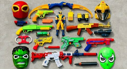 Looking for Action Series Bow & Arrow, Spiderman Mask, AK47 AR Gun, Wolverine, MP40 SMGs, Hulk Cuff