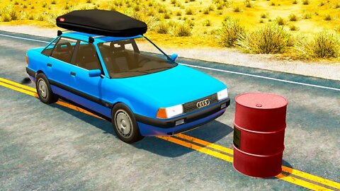 Audi 80 vs Explosive Barrel – BeamNG.Drive