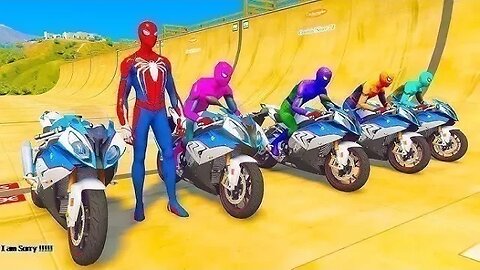 GTA V Mega Ramp On Bikes, Fighter Jets & Boats By Monster Trucks , Cars Spider man Racing Challenge