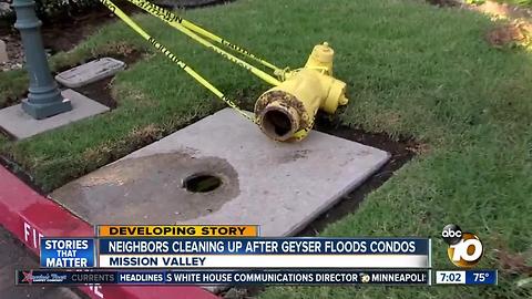 Neighbors cleaning up after geyser floods condos