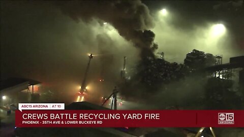 Crews battle large metal recycling yard fire in Phoenix Friday