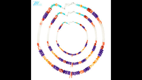 Natural turquoise smooth beads orange spiny oyster Charoite mop necklace Gifts01