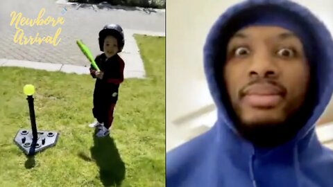 Damian Lillard Teaches Son Damian Jr. How To Hit A Baseball! ⚾️