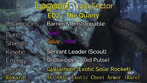 Destiny 2 Legend Lost Sector: EDZ - The Quarry 6-25-22