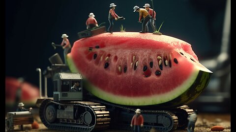 TINY DIORAMA WORKERS on GIGANTIC VEGGIES / AI generated