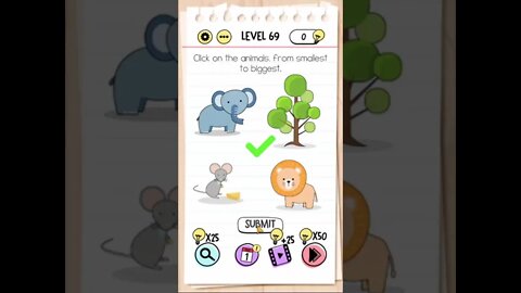 Brain Test Tricky Puzzles Level 69 Click on the animals, from smallest to biggest.