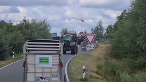 German farmers' convoy in action in Heede, on the border between Germany and Netherlands