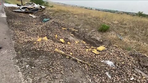 What's Driving You Crazy?: Huge potato mess on 285 near Simms hasn't been cleared