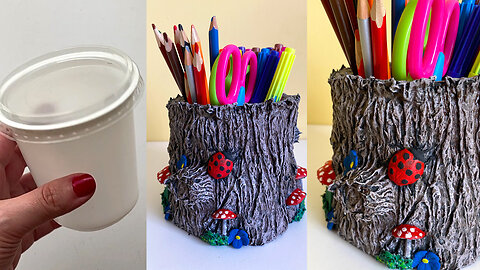 DIY Pencil Holder from a Plastic Cup and Paper | How to make papier-mâché mass