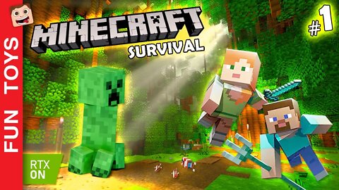 MINECRAFT SURVIVAL com RTX ON #1 - Começamos nossa aventura e queremos ir até o Ender Dragon!!! 🐉