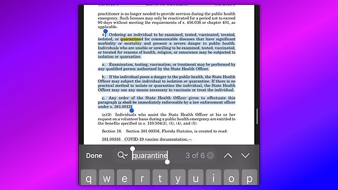 FLORIDA SB 2006 “IF THERE IS NO PRACTICAL METHOD TO ISOLATE OR QUARANTINE THE INDIVIDUAL”