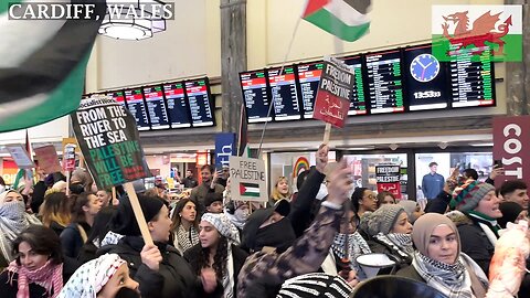 Pro-Palestinian Protesters Cardiff Central Train Station