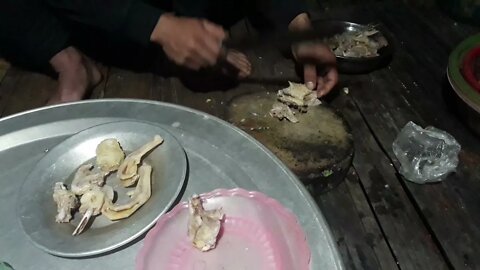 duck blood soup and boiled duck meat with lemon leaves family dinner