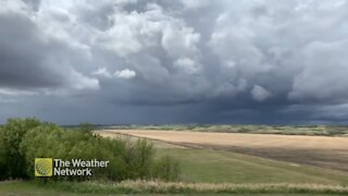 DIsmal storm clouds hanging over the plains