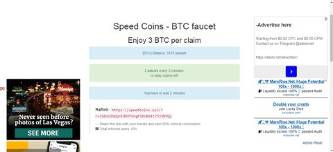 Enjoy 3 Bitcoin Per Claim At Speed Coins Instant Withdrawal With FaucetPay Wallet