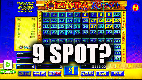 Let's Try a 9-Spot on Cleopatra KENO