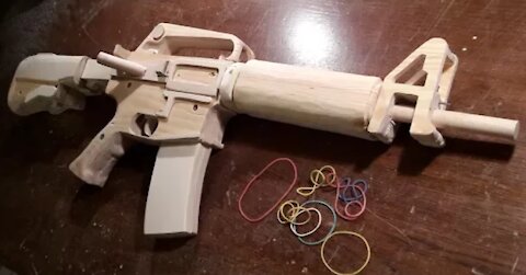 Making wooden semi-auto M16 _Rubberband-Gun