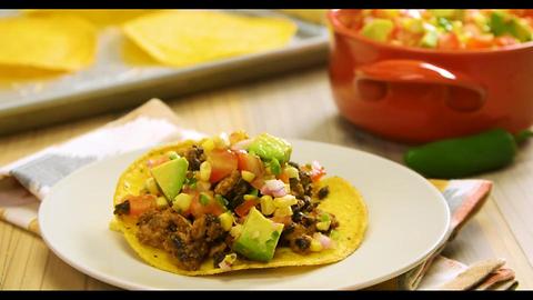 Turkey and Black Bean Tostadas with Avocado-Tomato Salsa