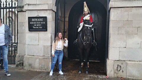 The kings guard yanks the reins away from tourist with an angry face #horseguardsparade