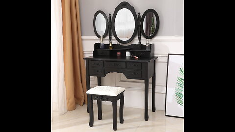 Giantex White Vanity Table Set with Stool, Dressing Table for Girls Women Mirror Makeup Table D...