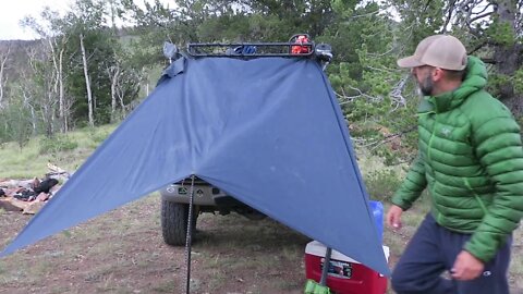 Truck Camping: Setting Up Your Truck Rain Tarp Using a Hiking Pole Instead of Trees