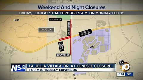 La Jolla Village Drive at Genesee Closure for MTS Trolley expansion