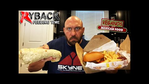 Ryback Feeding Time: Burger, Burrito and Fries Veganos Mukbang Cheat Meal