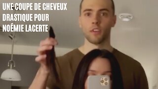 Le chum de l'influenceuse Noémie Lacerte lui improvise une coupe de cheveux drastique