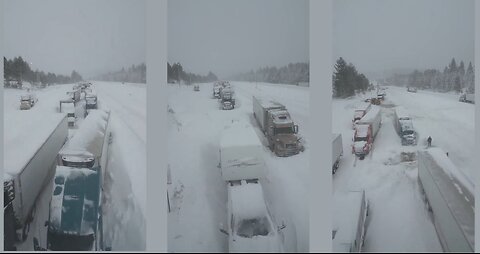 Vehicles stranded after blizzard "as bad as it gets" closes I-80 in the Sierra Nevada mountains.