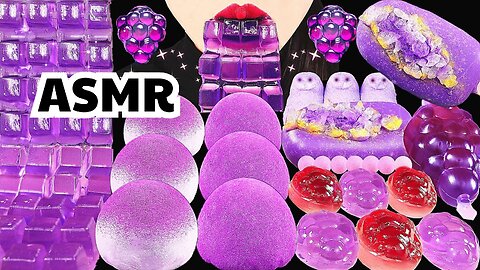 ASMR PURPLE FOODS *HOMEMADE MOCHI, GEODE CAKE POP, EDIBLE KEYBOARD JELLY, PEEPS, GRAPE CANDY EATING