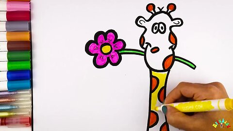 Drawing and Coloring a Lovely Happy Giraffe for Kids & Toddlers | Ariu Land