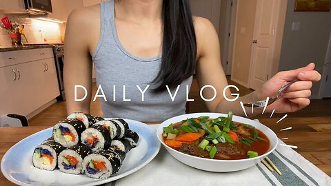 SUB-VLOG | Living Alone | Korean sujebi, gimbap, onigiri, bruleed pear toast, cleaning | ASMR