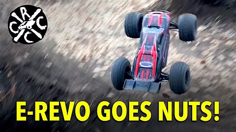 Traxxas E-Revo Breaks On First Jump...GOES NUTS ANYWAY!