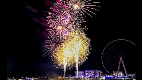 DUBAI at New Year's party time, with a amazing fireworks in Burj Khalifa.