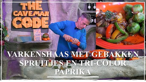 Varkenshaas met gebakken spruitjes en tri-color paprika