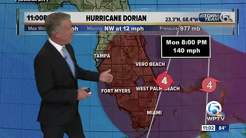 LATEST: Hurricane Dorian strengthening, packing 105 mph winds; expected to make landfall Monday