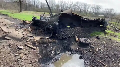 Obliterated Ukrainian tank T-64