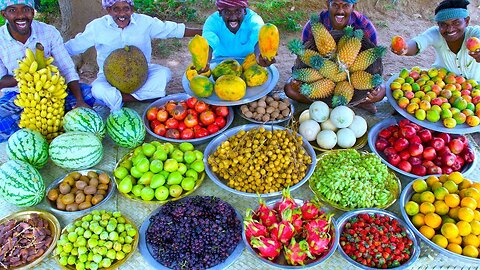 FRUIT SALAD - Colourful Healthy Fruits mixed salad recipe - Fruits Cutting and Eating in Village