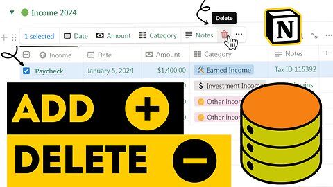 How to Add and Delete Entries in The Notion Database? Notion Tutorial